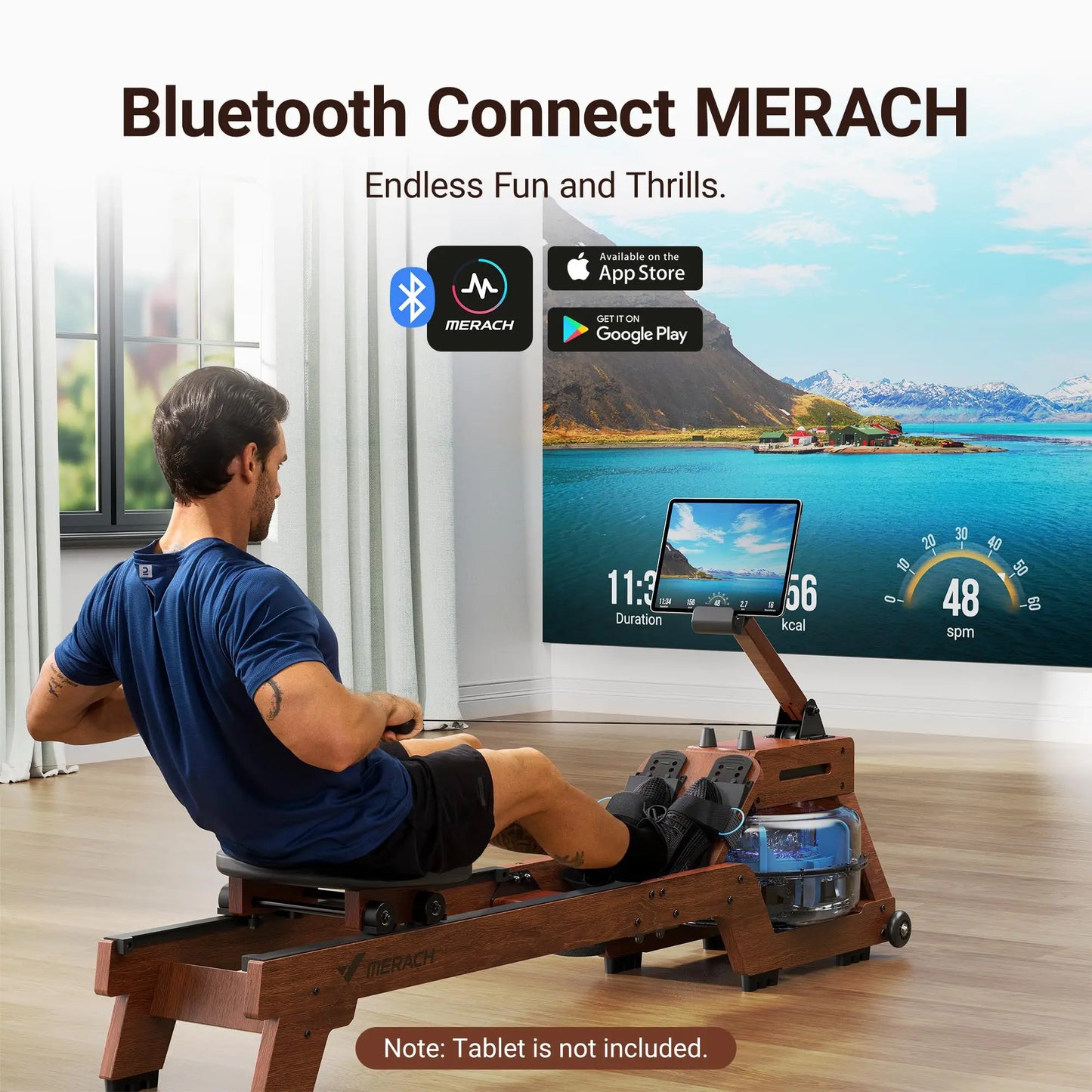 MERACH Water Rowing Machine Solid Wood Row with Bluetooth APP