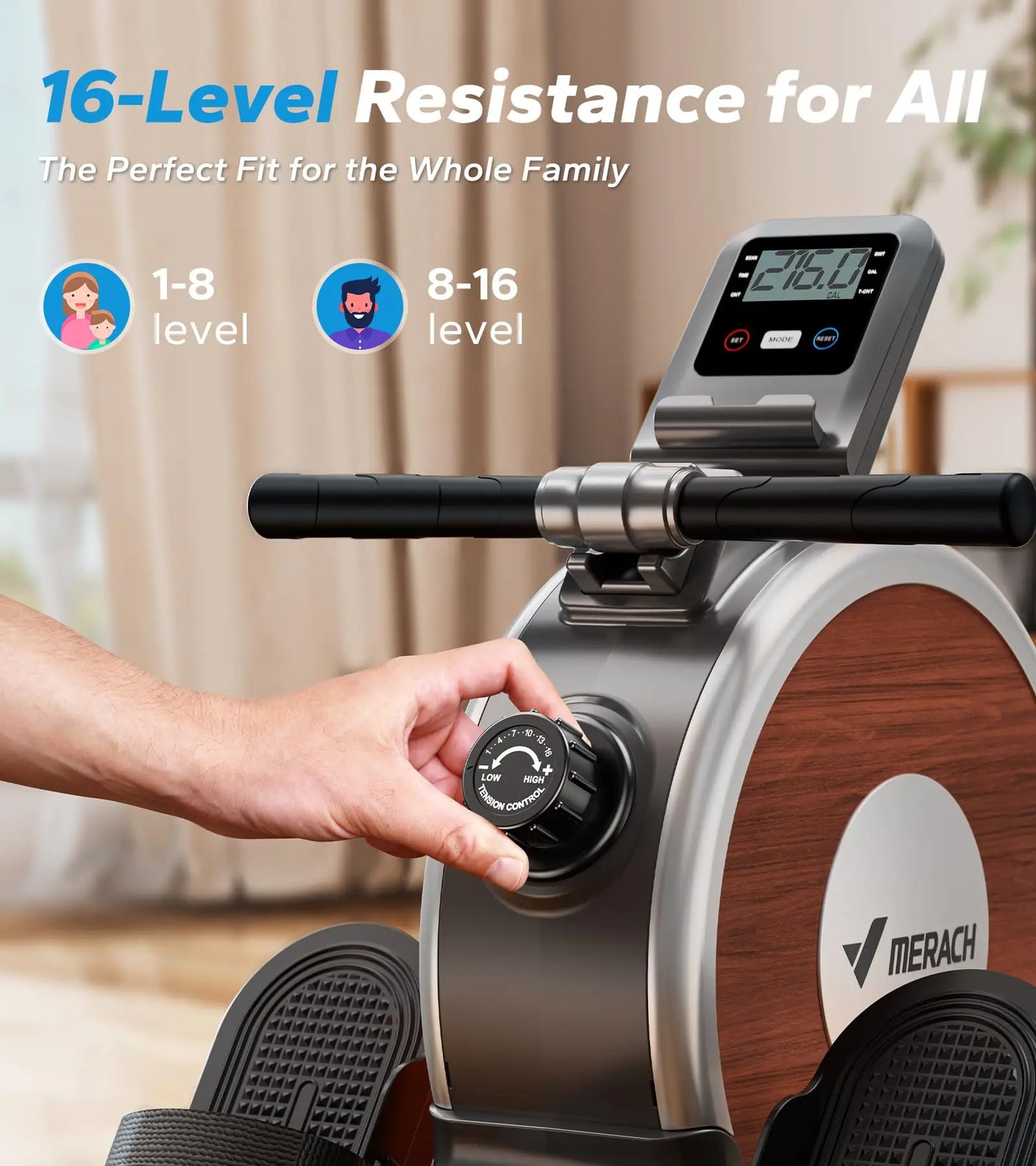 MERACH Rowing Machine Magnetic Rower for Home 16 Levels Resistance