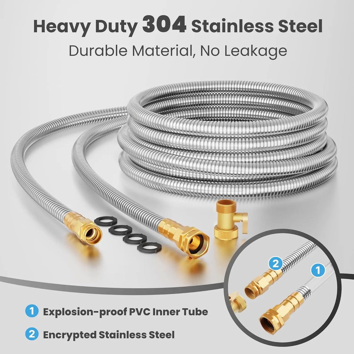 Giraffe Tools 5/8" Garden Hose, 304 Stainless Steel Metal Water Hose