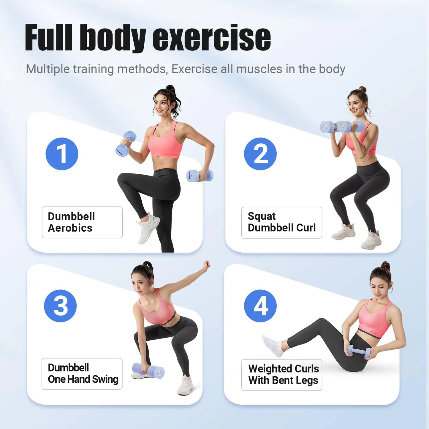 Merach Adjustable Dumbbell Set of 2 4 in 1 Hand Weights for Women Home Workout Free Weights Dumbbells Each 2.2lb 4.4lb 6.6lb 8.8lb