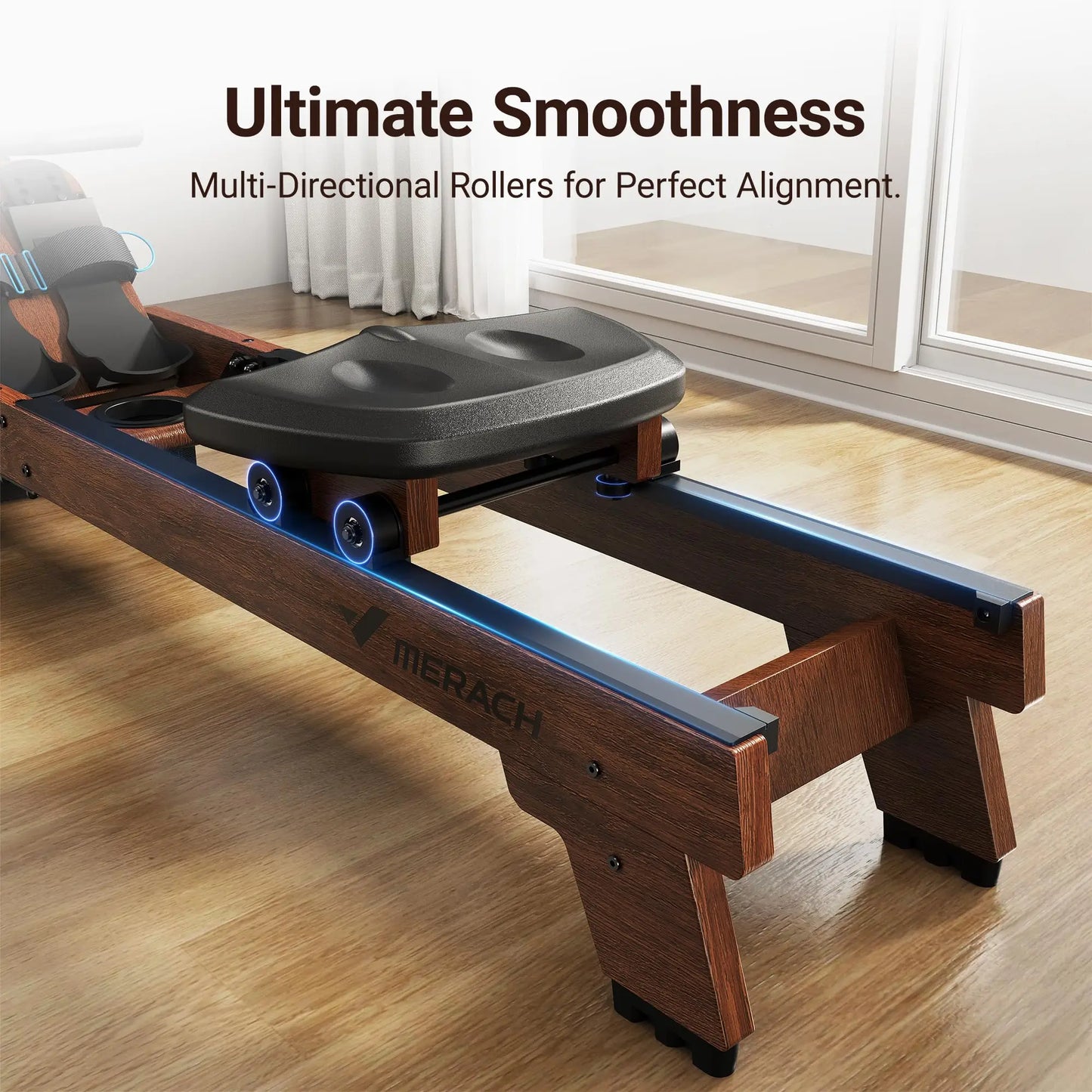 MERACH Water Rowing Machine Solid Wood Row with Bluetooth APP