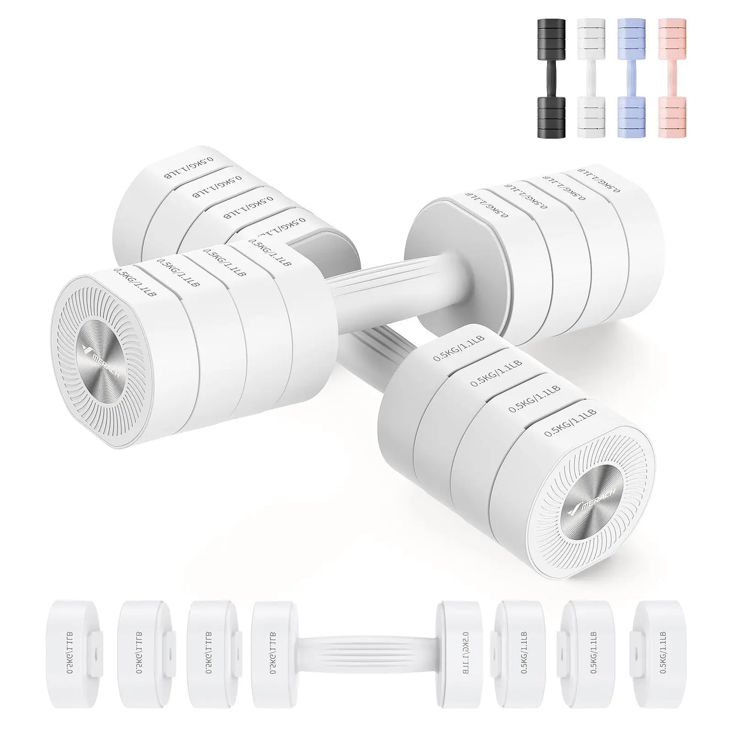 Merach Adjustable Dumbbell Set of 2 4 in 1 Hand Weights for Women Home Workout Free Weights Dumbbells Each 2.2lb 4.4lb 6.6lb 8.8lb