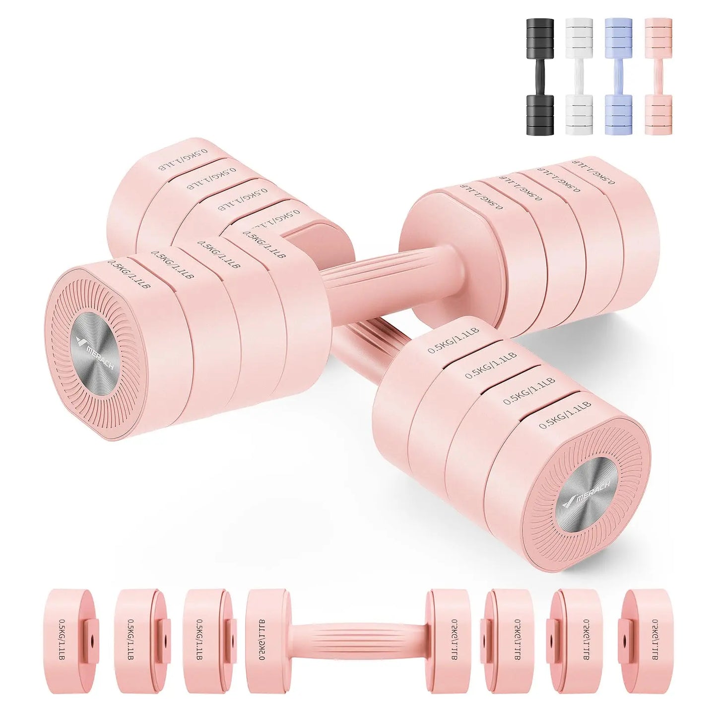 Merach Adjustable Dumbbell Set of 2 4 in 1 Hand Weights for Women Home Workout Free Weights Dumbbells Each 2.2lb 4.4lb 6.6lb 8.8lb