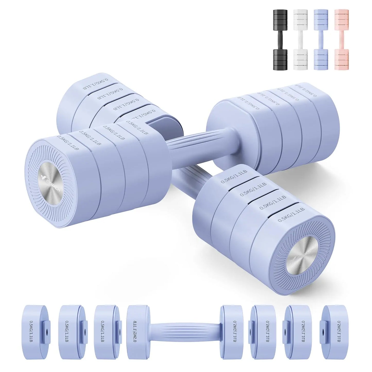 Merach Adjustable Dumbbell Set of 2 4 in 1 Hand Weights for Women Home Workout Free Weights Dumbbells Each 2.2lb 4.4lb 6.6lb 8.8lb