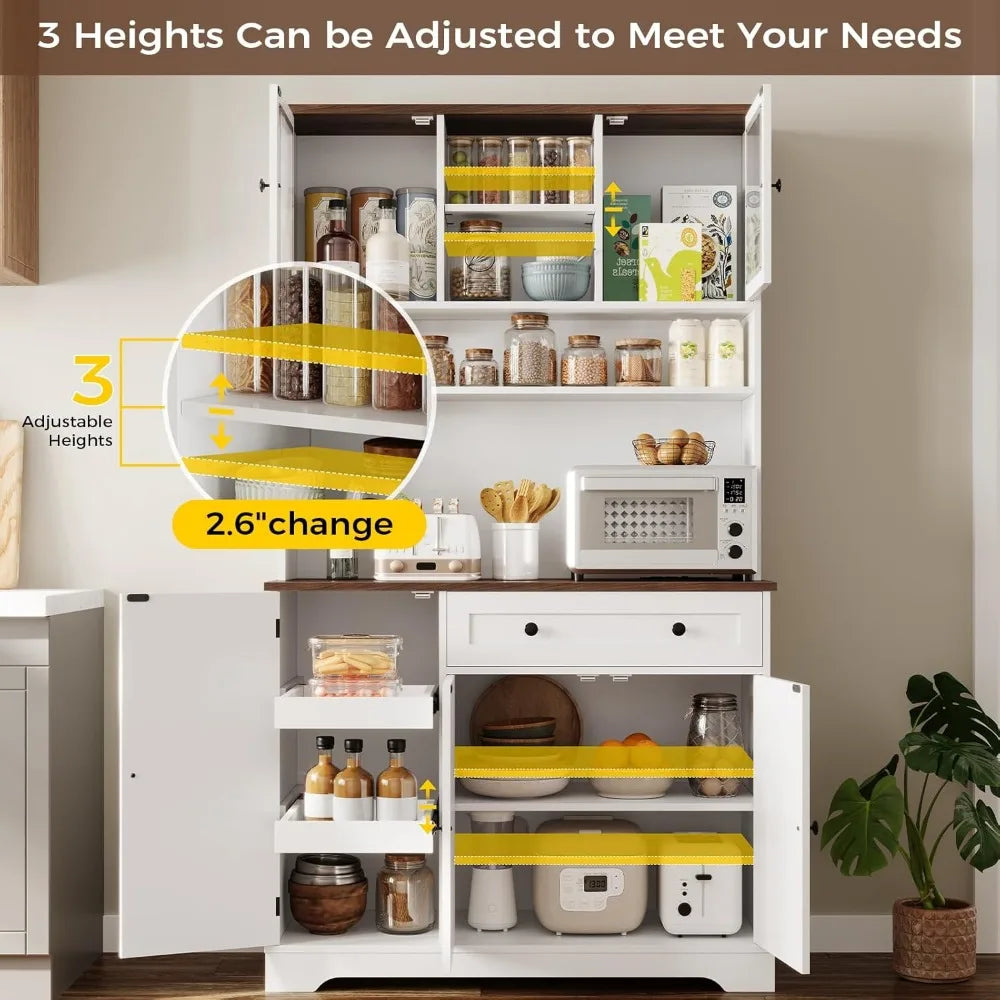 Kitchen Pantry Storage Cabinet with Power Outlet 71.6"