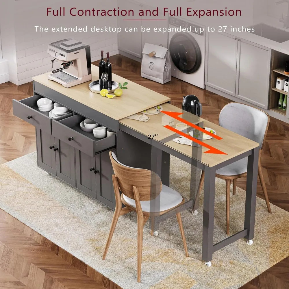 74.5-inch Kitchen Island with Extendable Dining Table