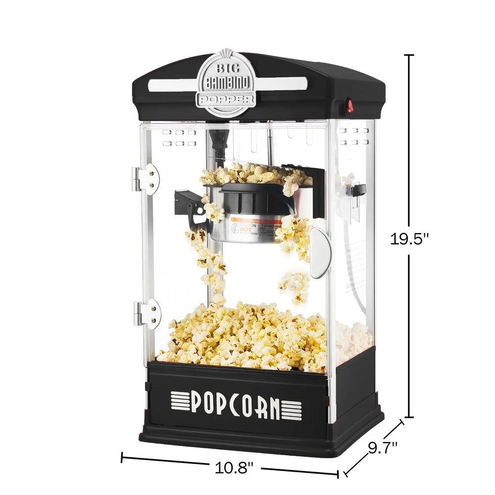 Retro 4oz Tabletop Popcorn Popper Machine Fresh Movie Theater Style Kitchen Snack Maker with Measuring Cups Removable Tray