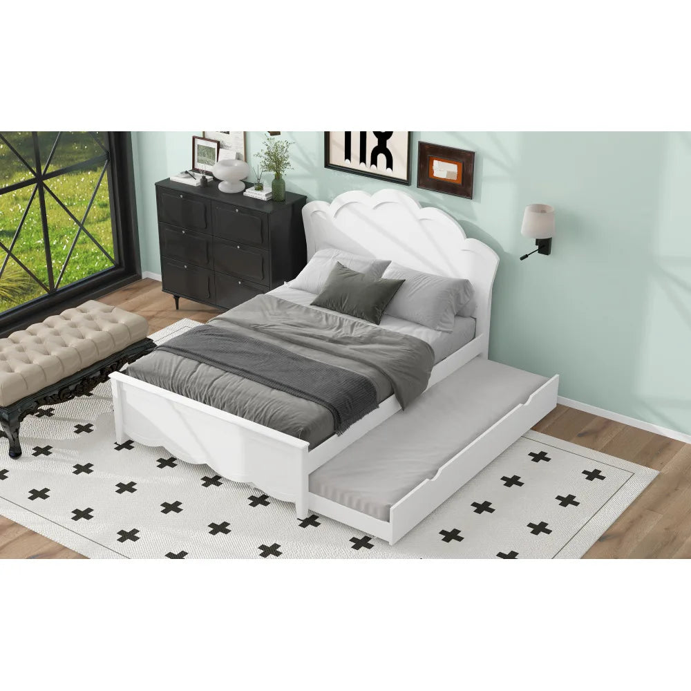 Villa Luxury Double Bed Frame White Fabric Queen Size Nordic Design Home Furniture