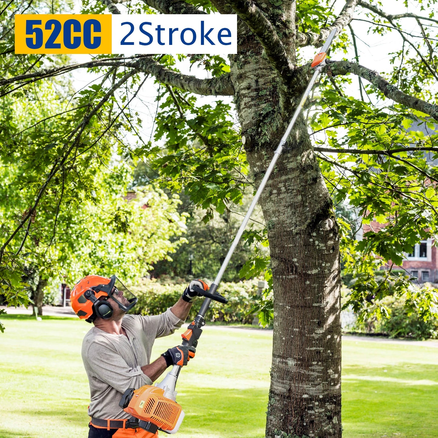 52cc Gas Pole Saw 2 Stroke Chainsaw Air-cooled Tree Pruner Trimmer