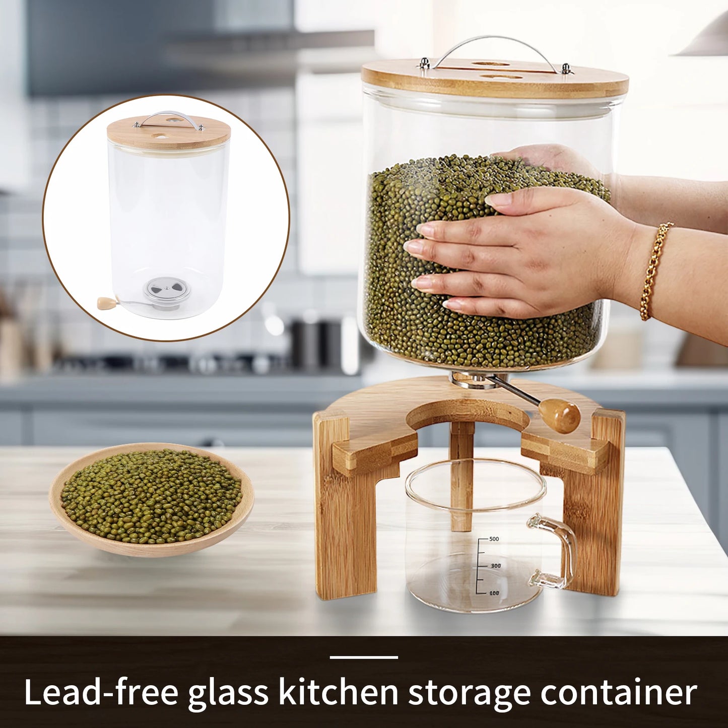 Flour And Cereal Container 5L/7.5L Rice Dispenser Glass Storage