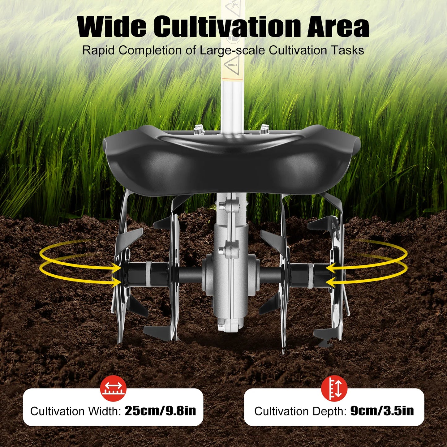 1.45kW 2-stroke 51.7cc Gas-powered Tiller Cultivator Low Noise Gardens Loosen Soil Machine 6500rpm