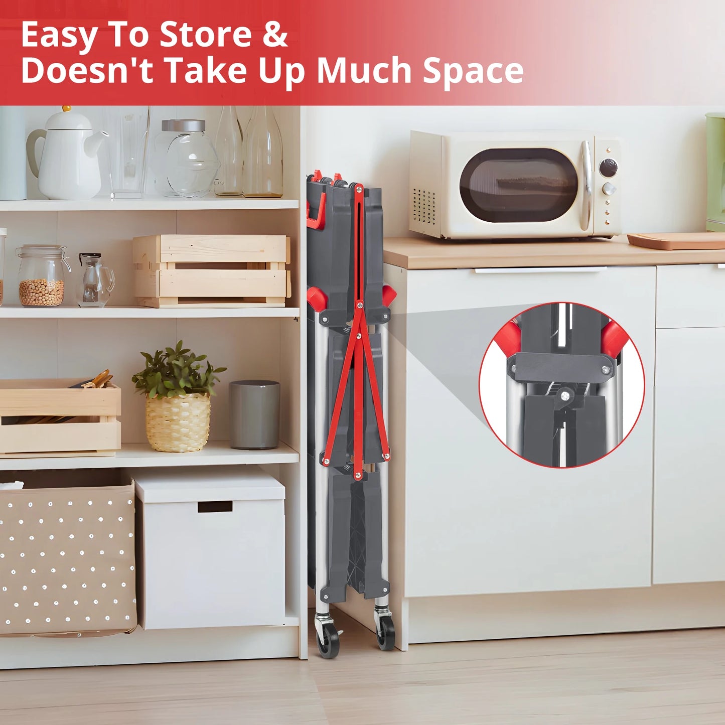 Portable Foldable Service Carts with Wheels, Collapsible Storage Carts