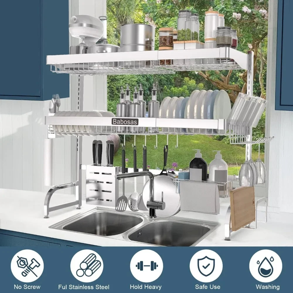 Over The Sink Dish Drainer Drying Rack 3 Tier Stainless Steel
