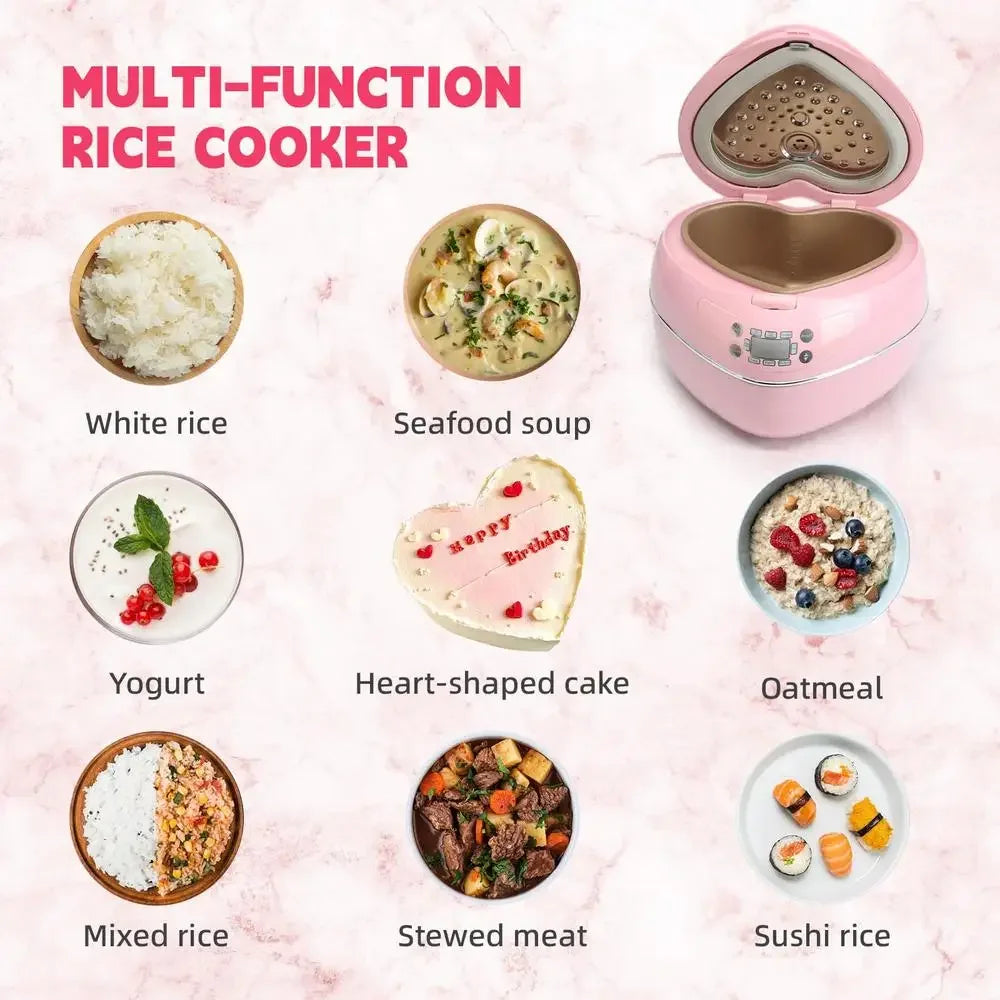 Heart Shape Rice Cooker 8 Cup Cooked 4 Cup Uncooked Multifunctional Kitchen Gadget Timer Porridge Stew Soup Cake Yogurt Steamer