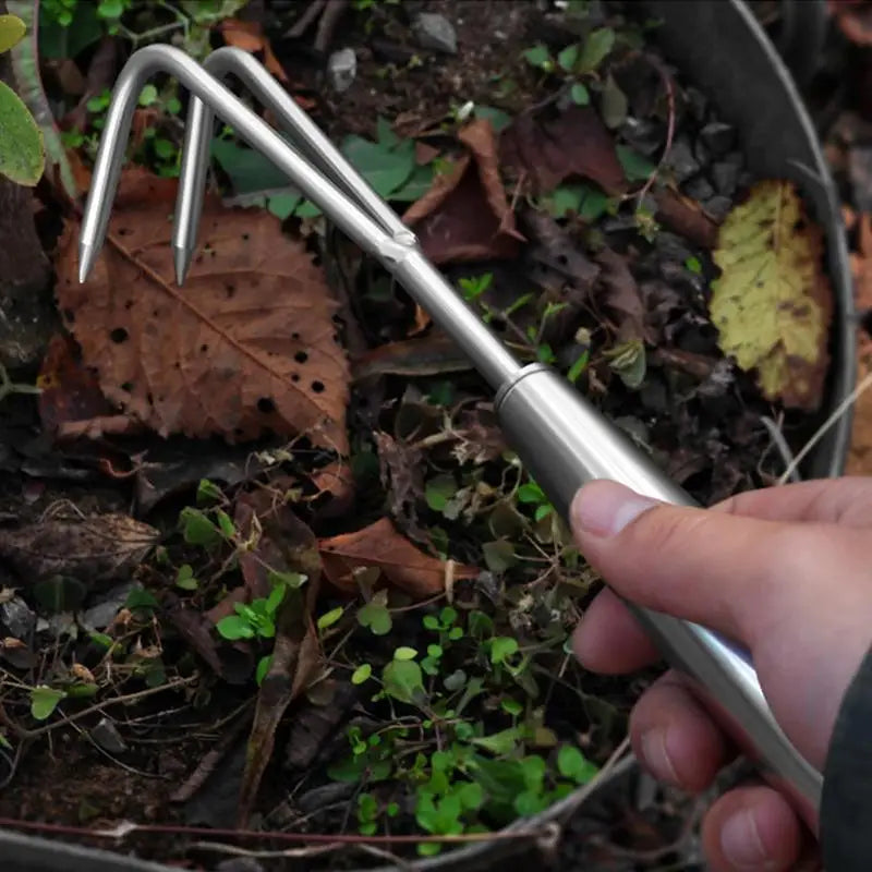 Small Two Claw Rake Stainless Steel Manual Garden Weeding Tool