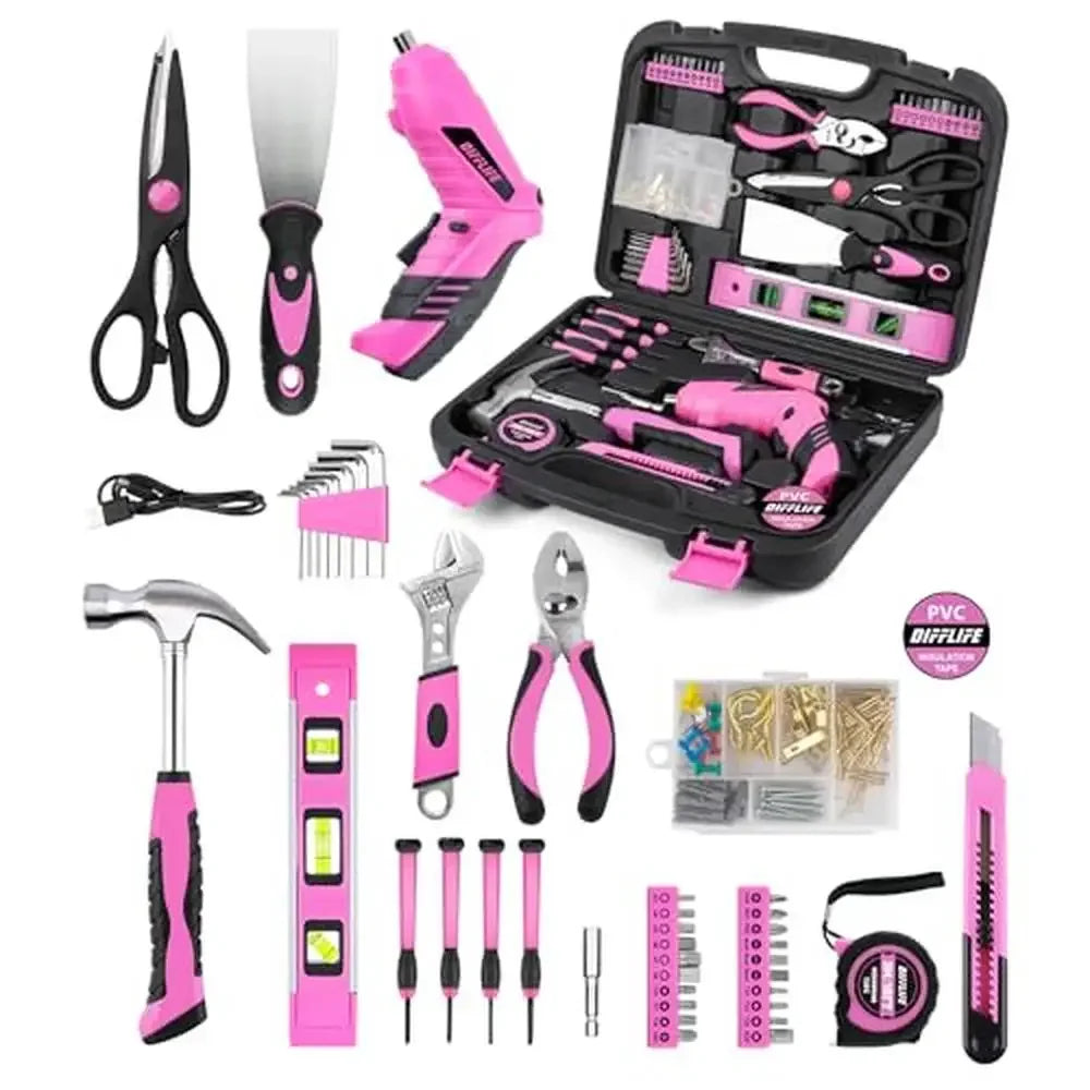 136 Piece Pink Cordless Screwdrivers set