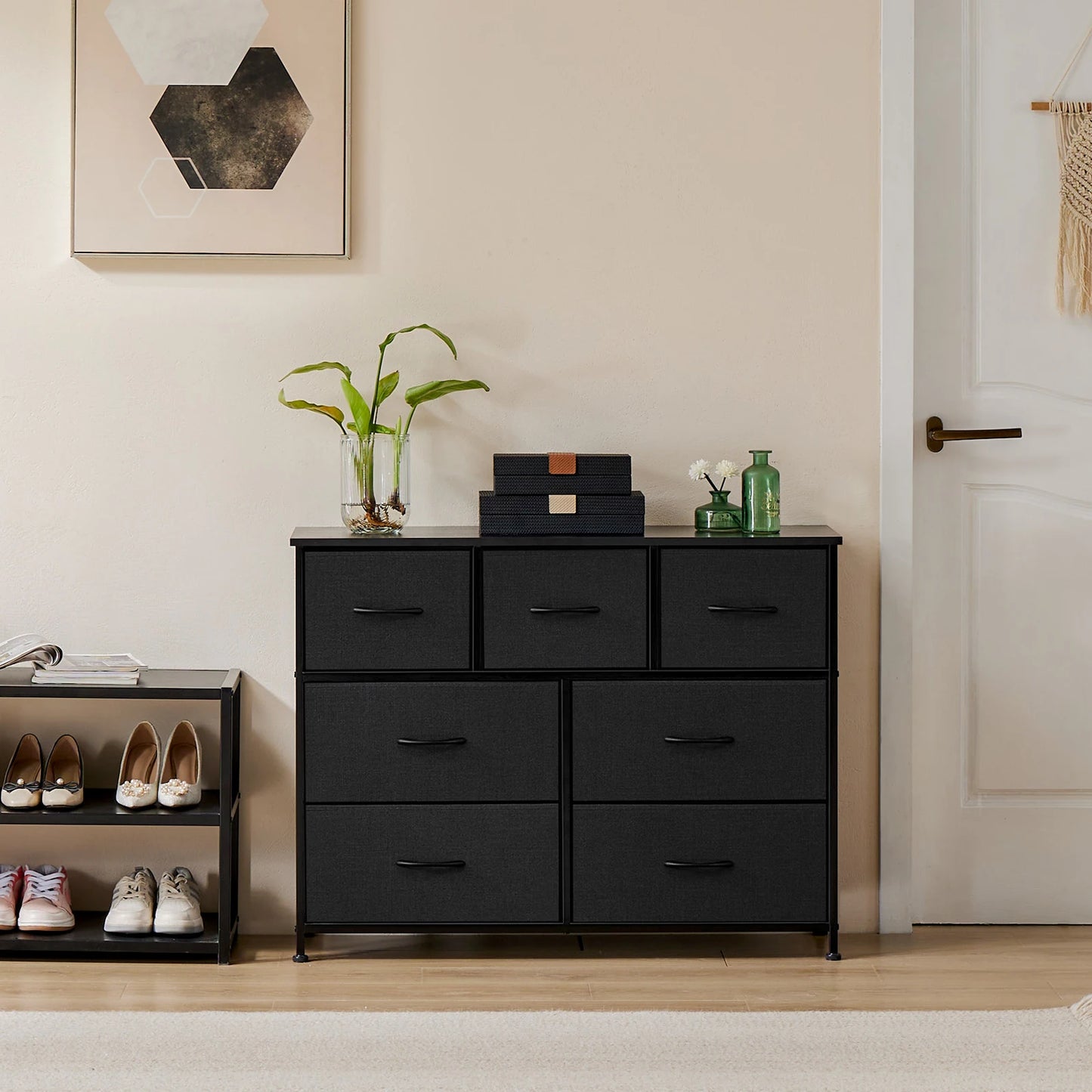 JHK Dresser For Bedroom With 7 Fabric Drawers Organizer Modern Minimalist Style