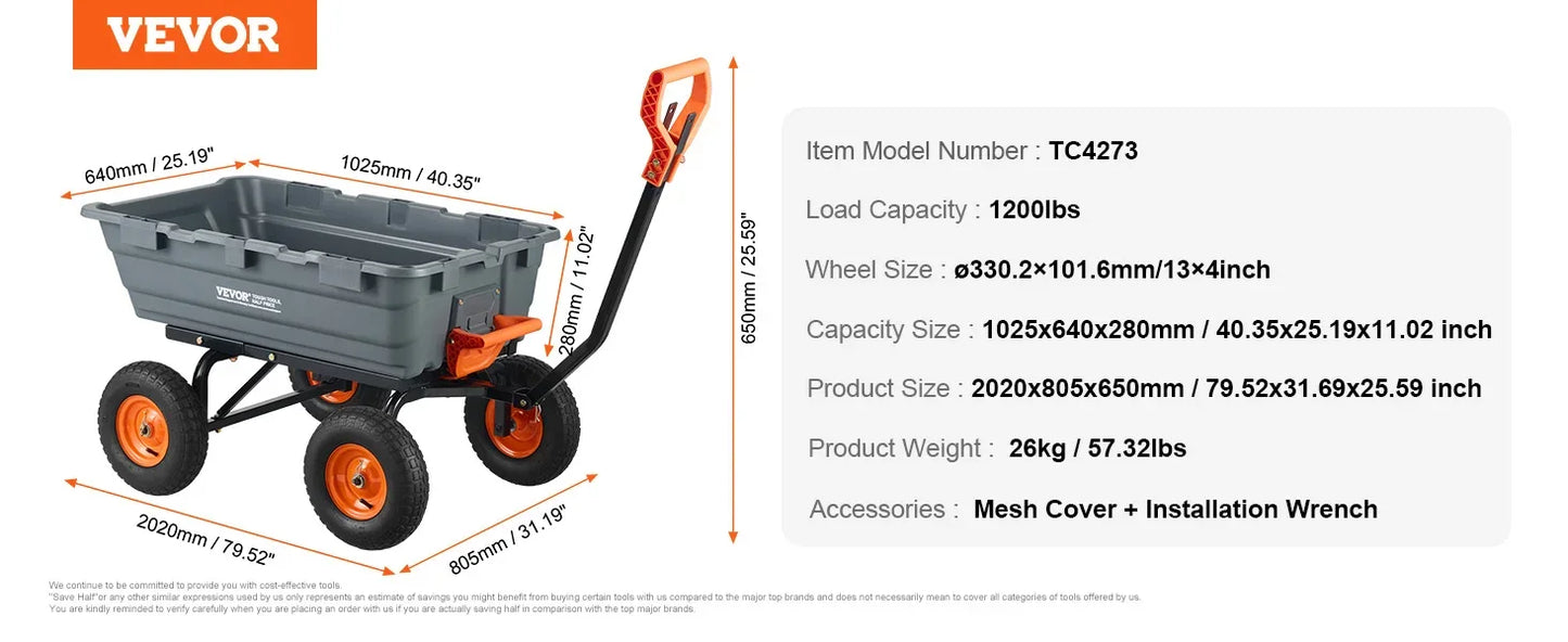 1200lbs 7Cu.Ft. Garden Dump Car