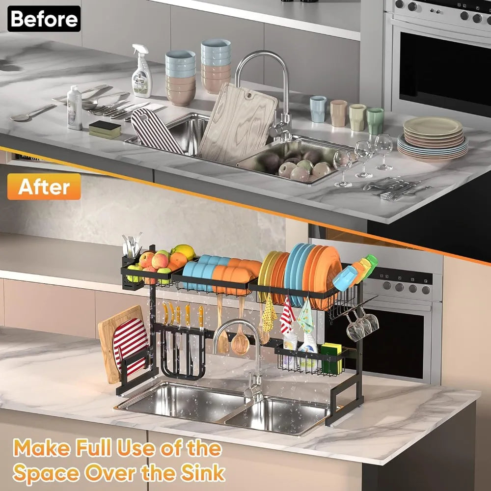 Over Sink Dish Drying Rack Display Adjustable Large 2 Tier