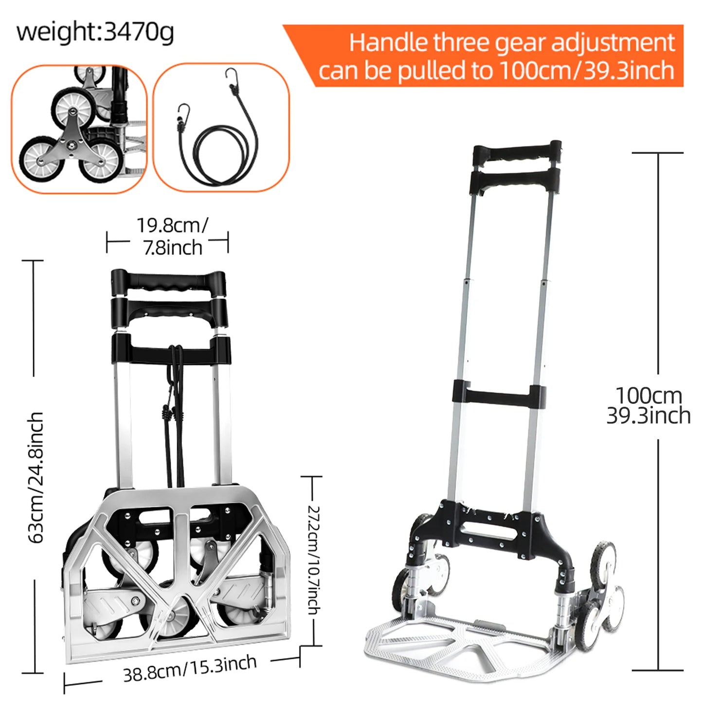 AIRAJ Aluminum Portable Folding Handcart With Ultra Quiet and Wear-Resistant Wheels