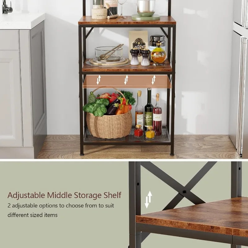 Kitchen Bakers Rack with Storage Shelves and Coffee Bar Table