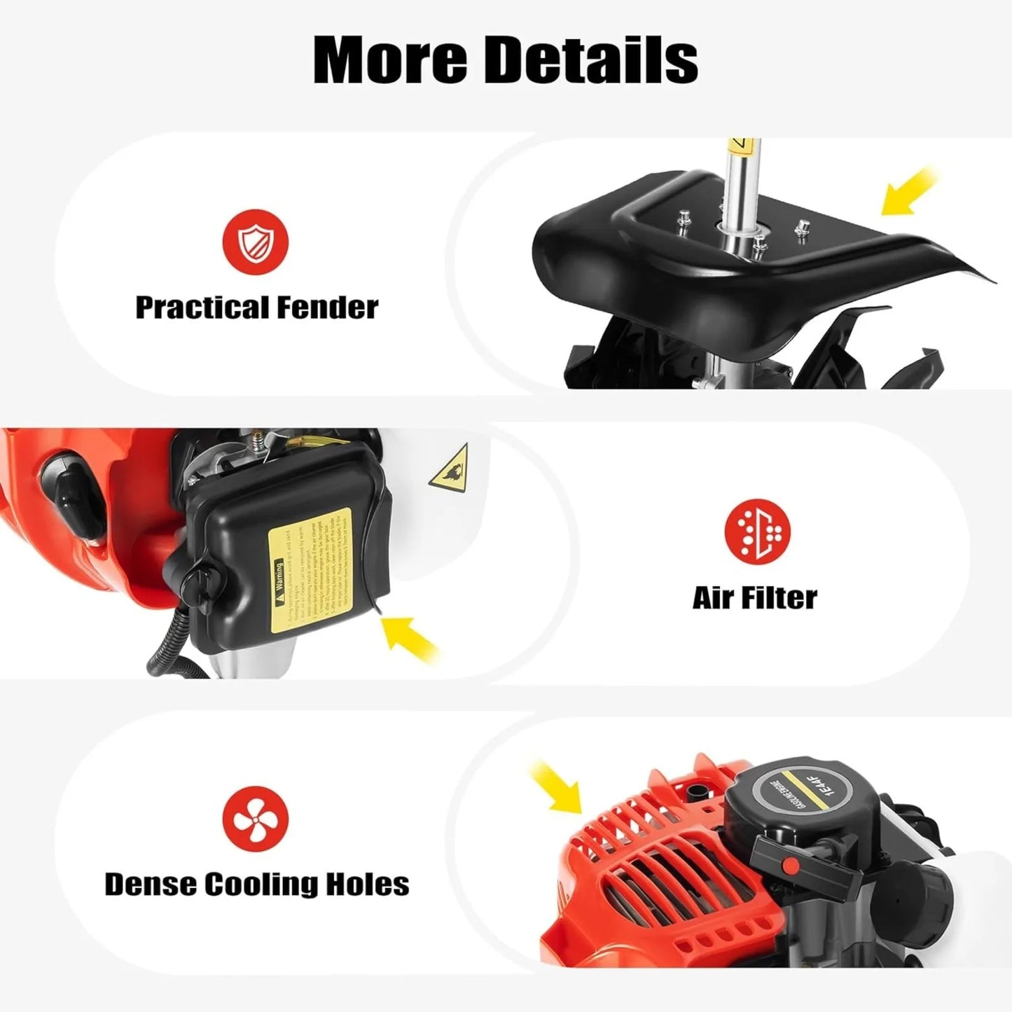 Gas Powered Tiller Cultivator, 51.7CC 2-Stroke Gas Powered Engine Rototiller Garden Tool for Lawn, Garden Soil Cultivation