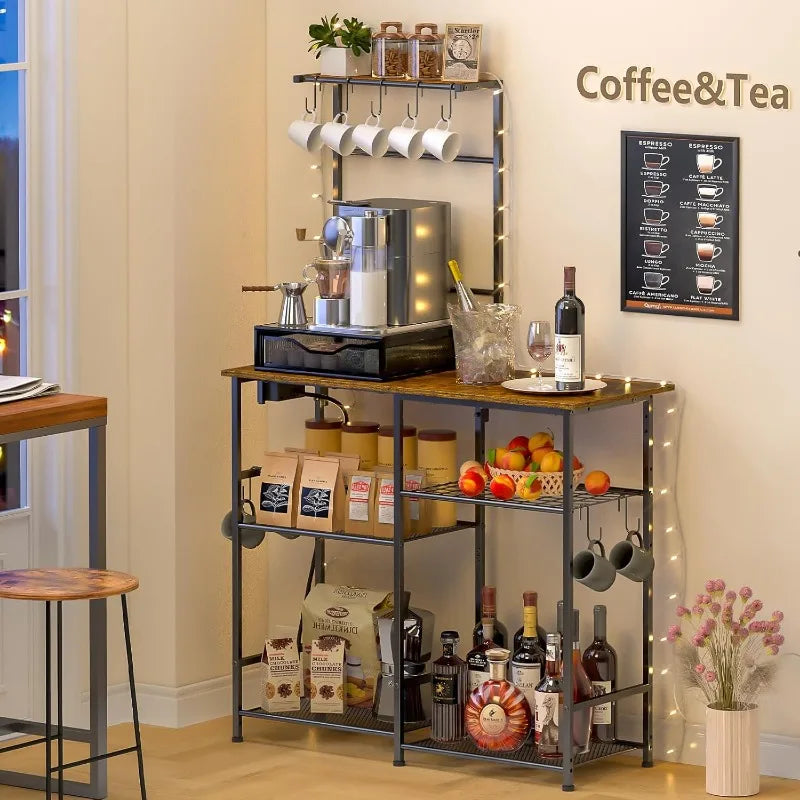Bakers Rack with Power Outlet and 6-Tier Kitchen Shelf