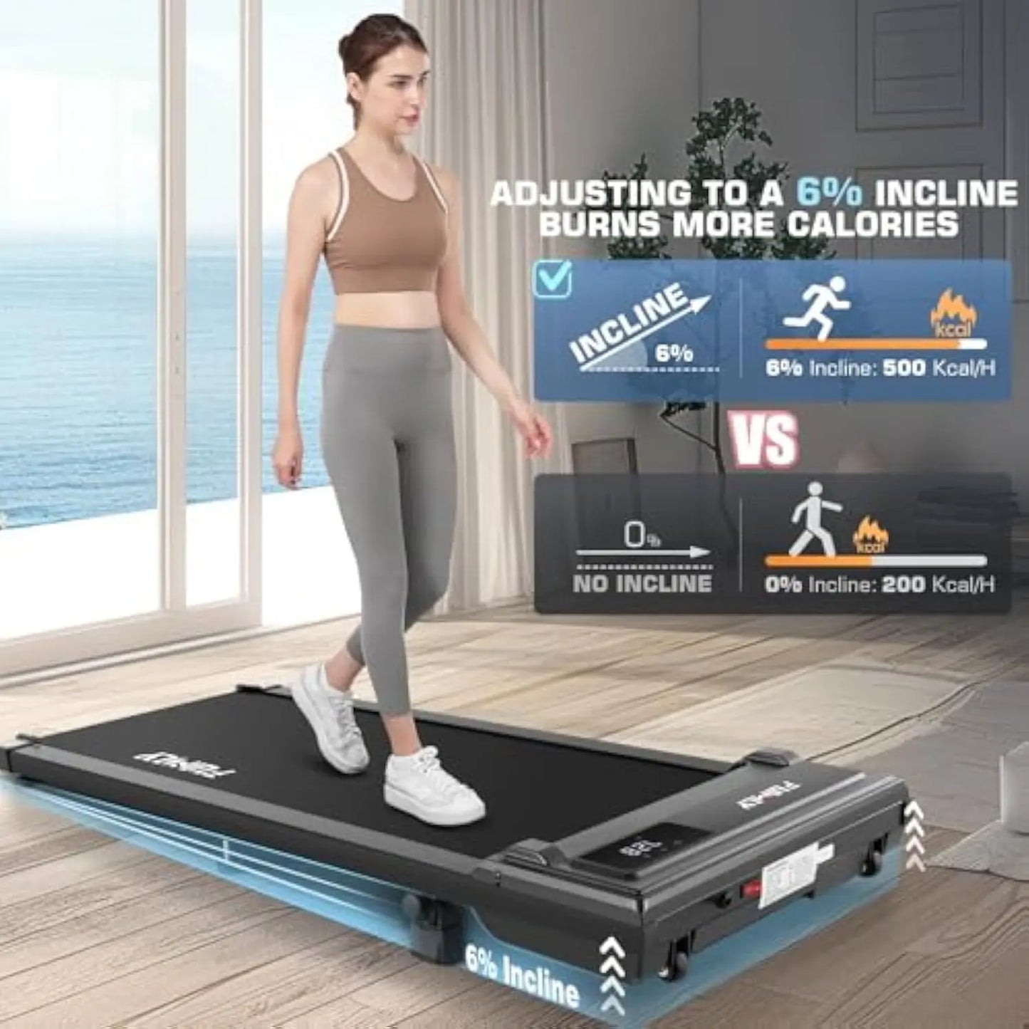 Incline Under Desk Treadmill 4 in 1 Walking Pad 300lb Capacity