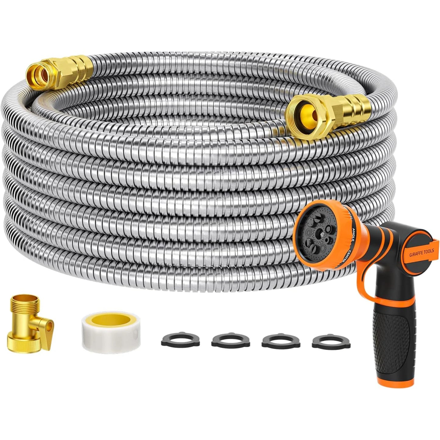 Giraffe Tools 5/8" Garden Hose, 304 Stainless Steel Metal Water Hose