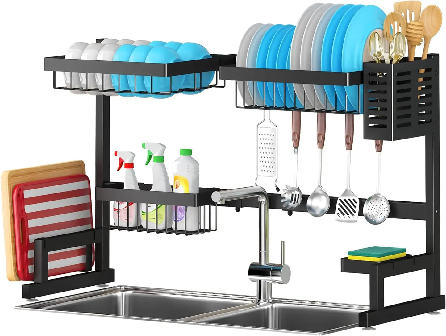 Over Sink Dish Drying Rack Display Adjustable Large 2 Tier