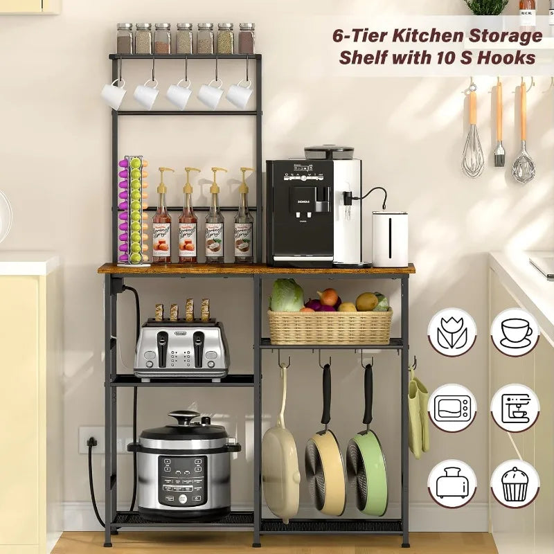 Bakers Rack with Power Outlet Kitchen Microwave Stand