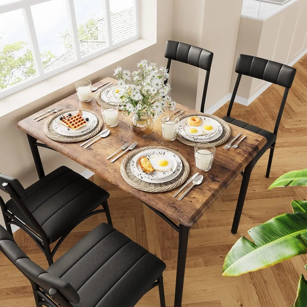 4-person Dining Table Set with Cushioned Chair