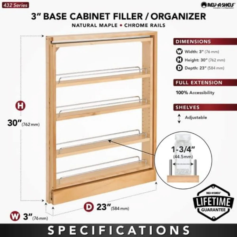 Pullout Shelf Organizer for Base Cabinets, Maple, 3 x 23 x 30