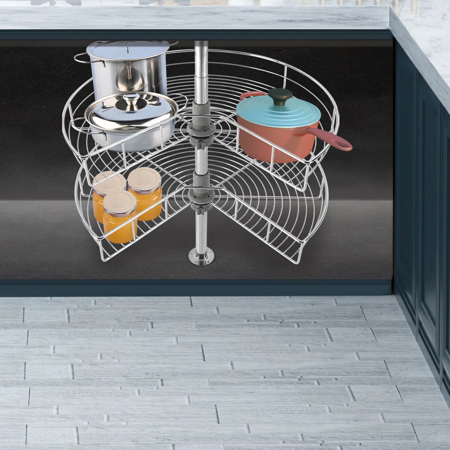 2-Tier Kidney Chrome Lazy Susan Cabinet 24 Inch Rack