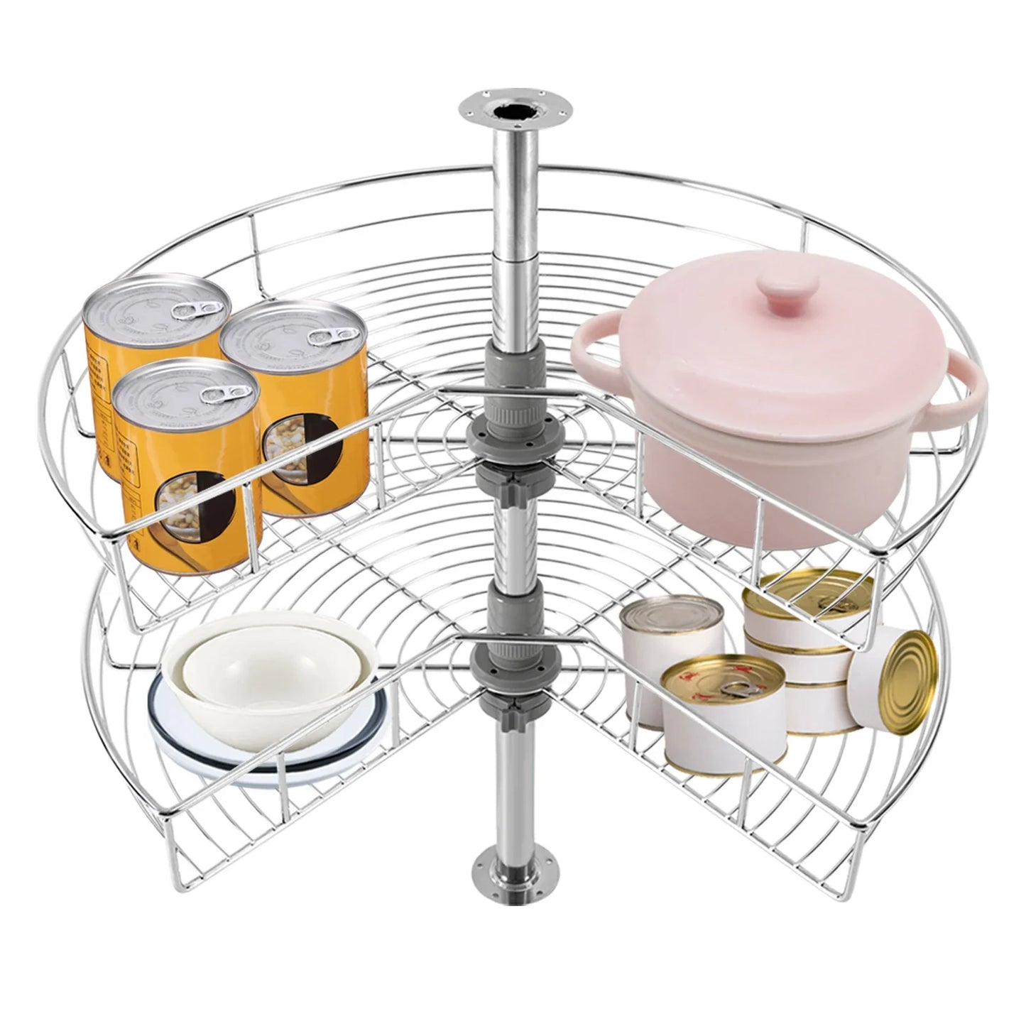 2-Tier Kidney Chrome Lazy Susan Cabinet 24 Inch Rack