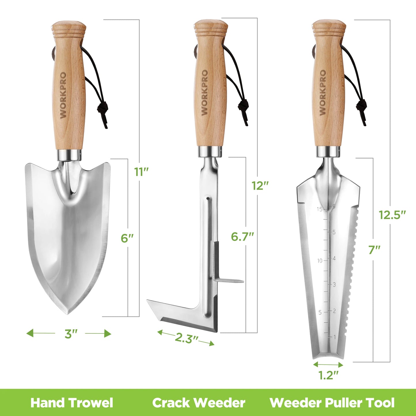 WORKPRO Garden Tool Set 3 Pcs Gardening Tools with Wood Handle.