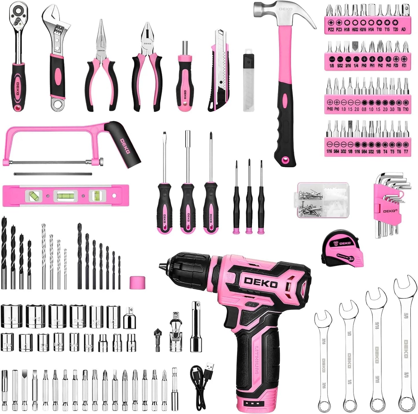 DEKO Home Mechanic Toolbox with 12V Power Cordless Drill