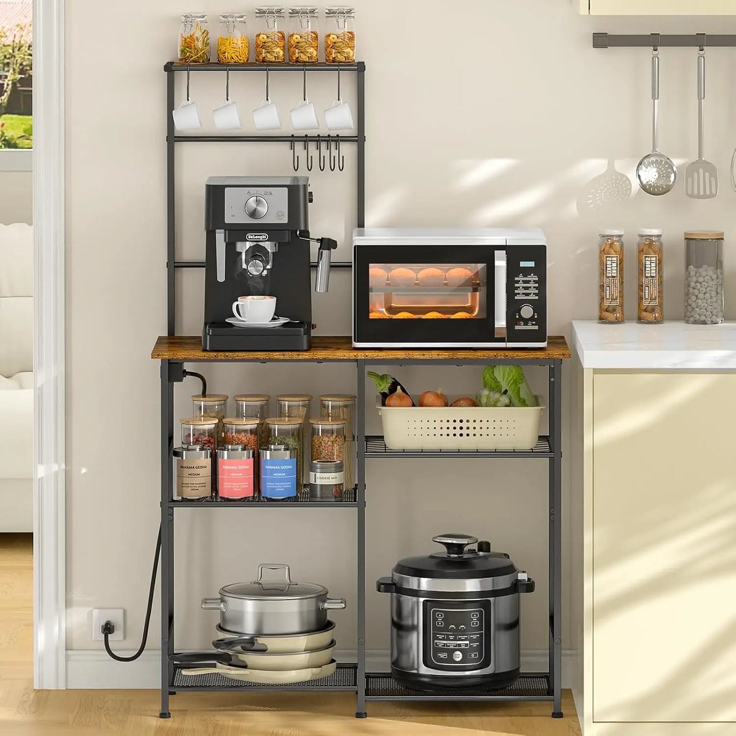 Bakers Rack with Power Outlet Kitchen Microwave Stand