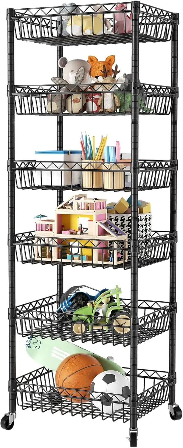 6 Tier Storage Shelves Baskets Wire Shelving Metal Pantry Shelf Units Garage Kitchen Rack Adjustable