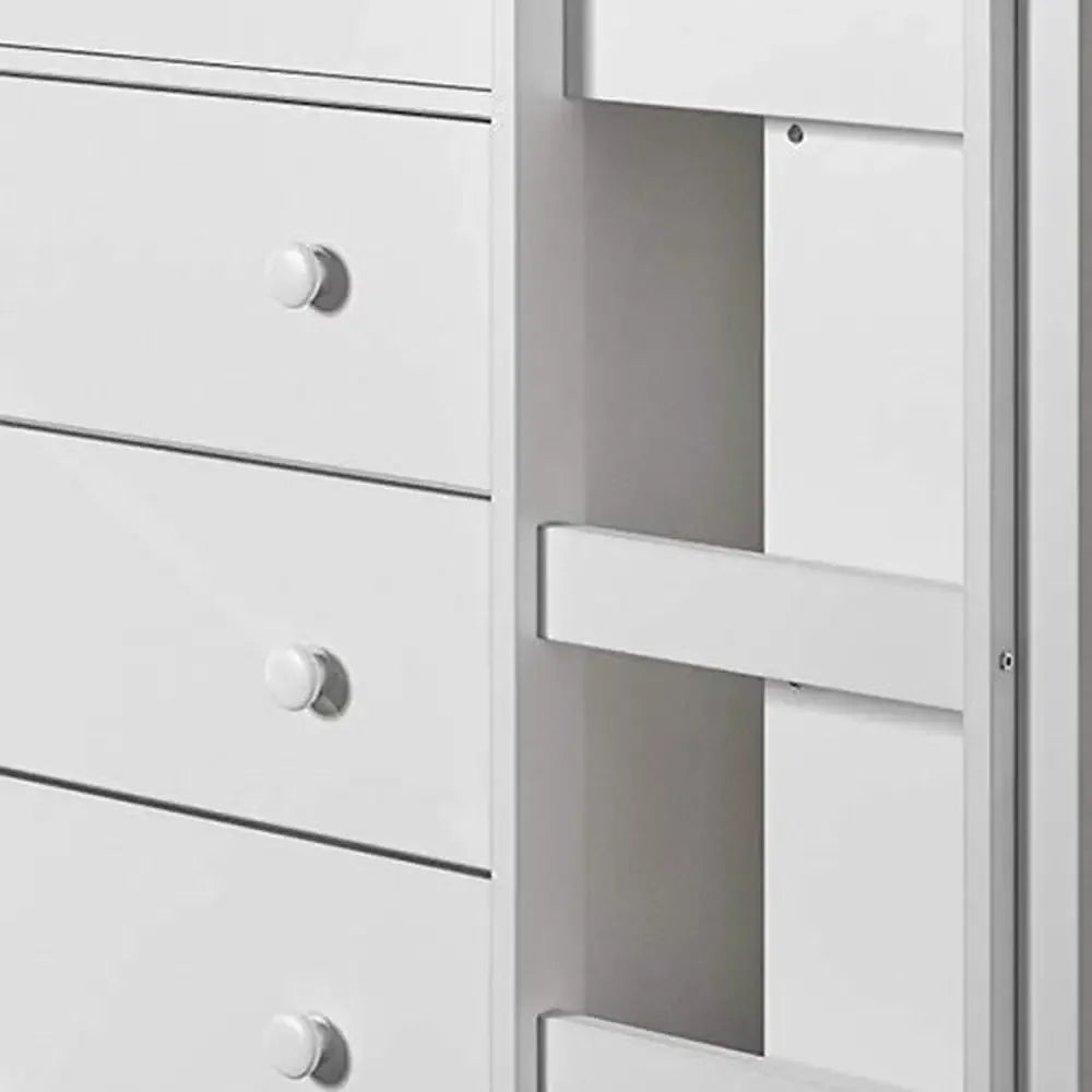 Modern Twin Low Loft Bed with Study Desk Storage Chest Bookcase White Finish Solid Wood 78 Inch x 41.25 Inch x 43.25 Inch