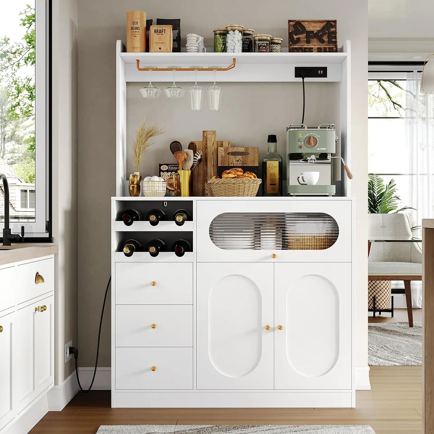 Kitchen Pantry Storage Cabinet with Hutch and Buffet Storage