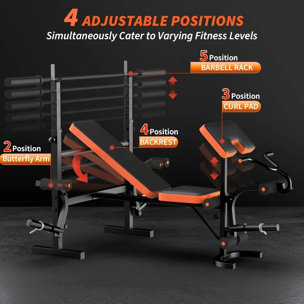 Adjustable Weight Bench, 6 in 1 Bench Press Set with Rack