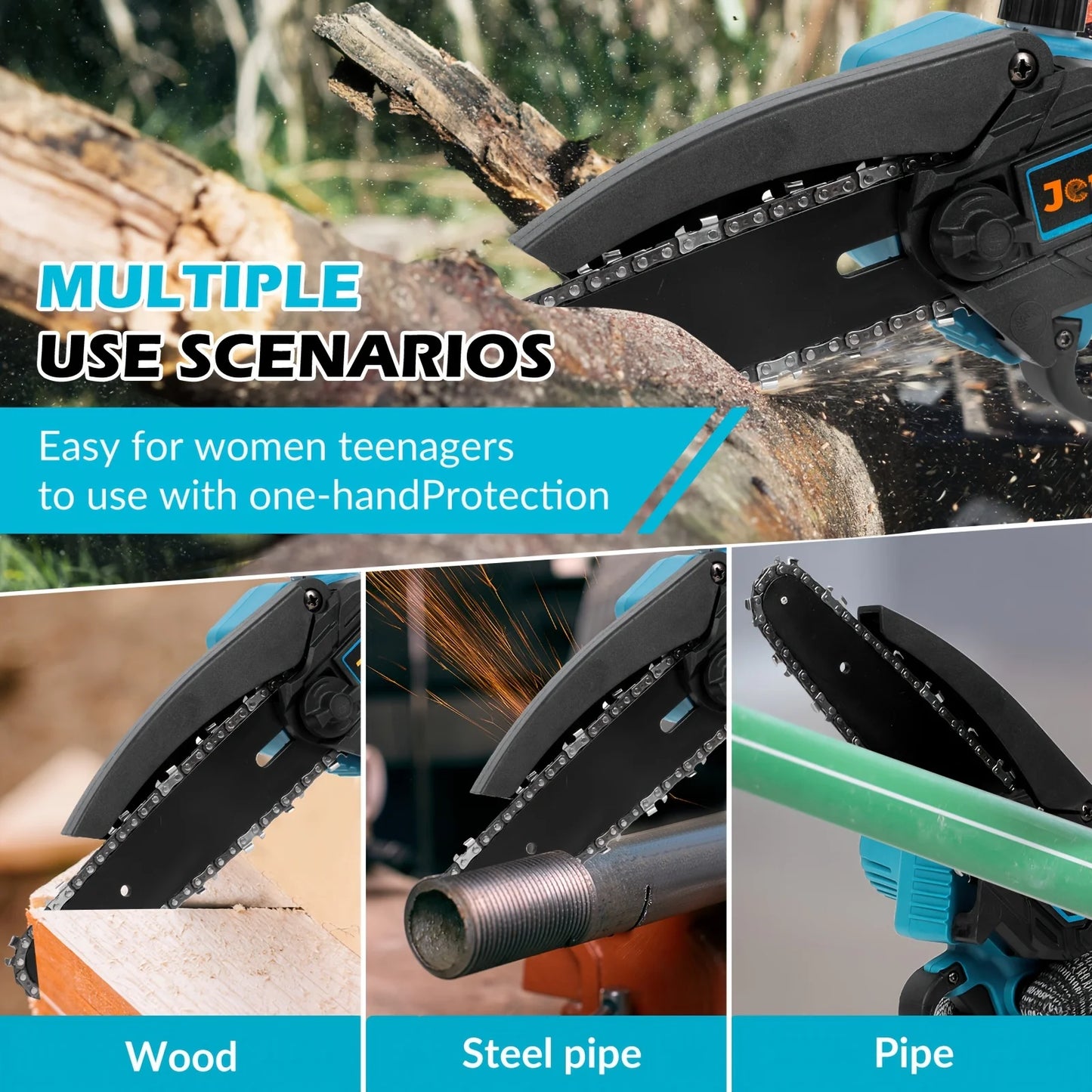 Jemi Tool Mini Chainsaw 6 "with 1/2×21V battery, powerful electric small portable chainsaw