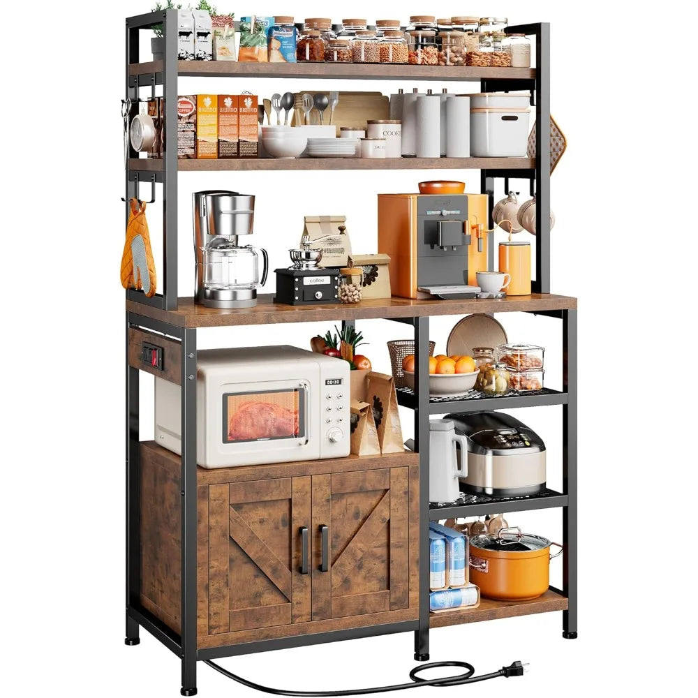Bakers Rack with Power Outlet and 6 Tier Microwave Stand