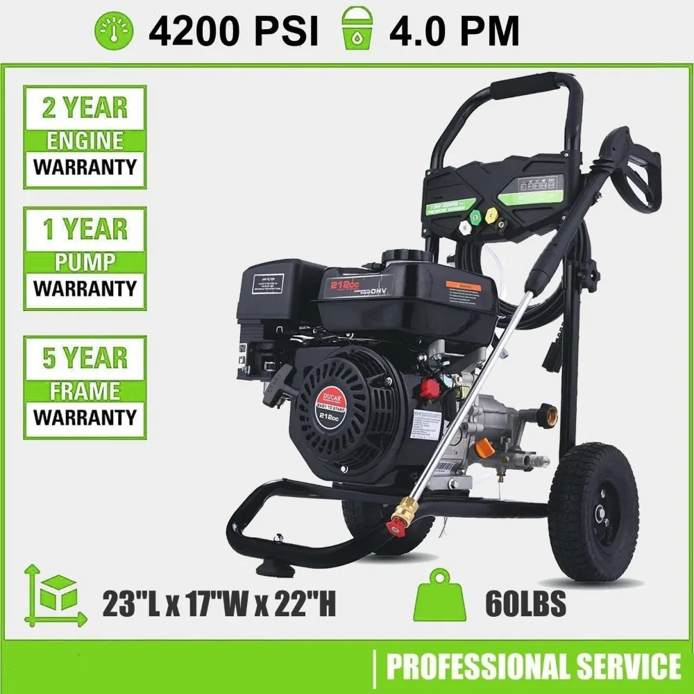 4200PSI Gas Pressure Washer, 4.0GPM Heavy Duty Power Washer with 5 Quick Connect Nozzles,25ft Flexible Hose and 0.5Gal Soap Tank