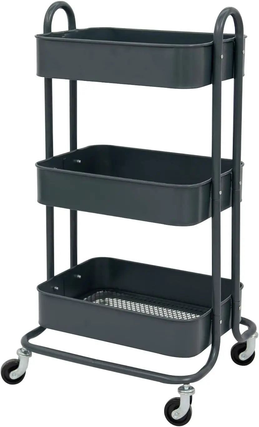 3-Tier Metal Rolling Storage Cart on Wheels Mobile Organizer with Utility Handle
