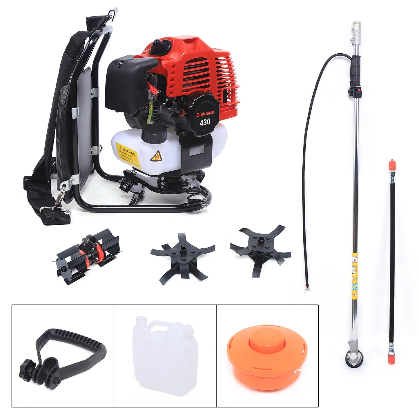 Yard Lawn Mower Tilling Tool 43CC 2 Stroke Backpack Tiller Cultivator Grass Trimmer with 1L Fuel Tank
