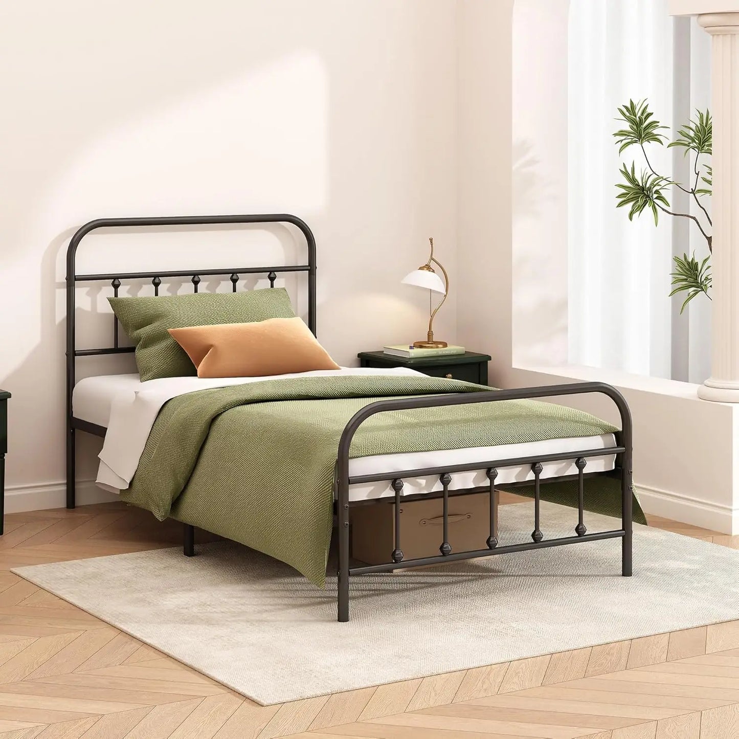 Metal Bed Frame - Structurally Stable Heavy Duty Steel Slat Supported Twin Bed Frames