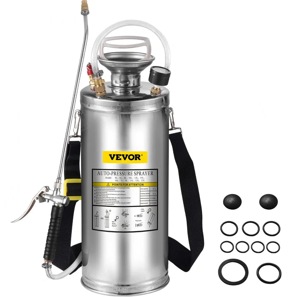 VEVOR 2Gal Stainless Steel Sprayer Hand Pump Sprayer with Pressure Gauge&Safety Valve