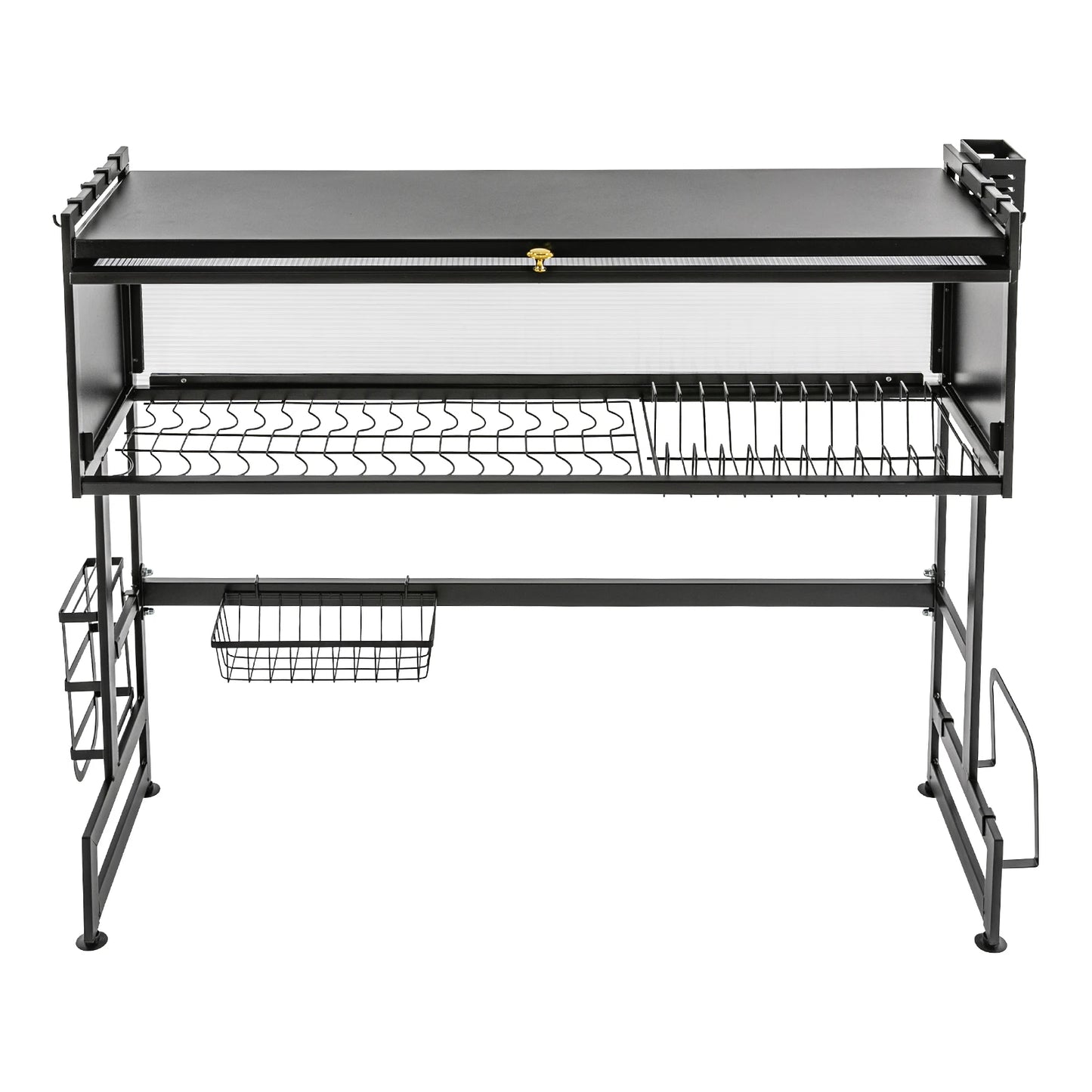 2-Tiers Dish Drying Rack Carbon Steel Cutlery Drainer 95x30x80cm